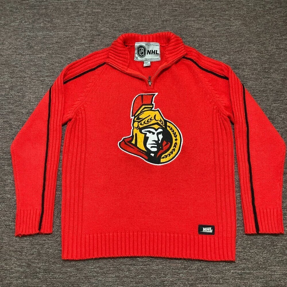 Ottawa Senators Knit Sweater Medium Red NHL Logo Long Sleeve‎ 1/4 Zip Pullover